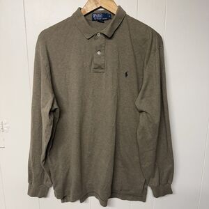 Vintage Polo Ralph Lauren Long Sleeve Shirt Green Cotton Pony Men M Relax Fit